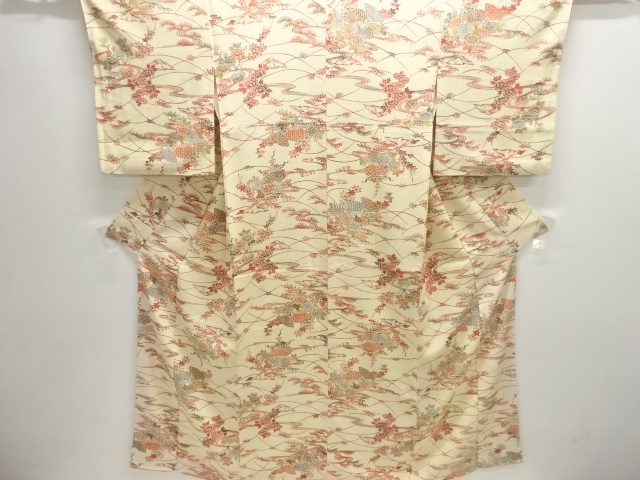 流水に草花模様小紋着物